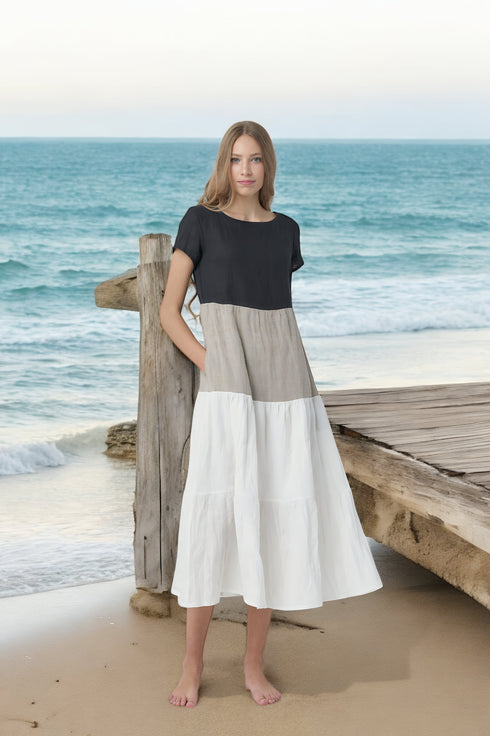 Linen summer dress with short sleeves made from natural linen Judit from Baltic Linen